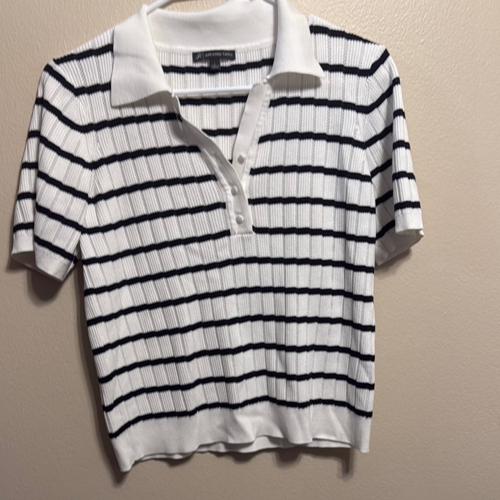 Women's Striped Polo Top - White and Black